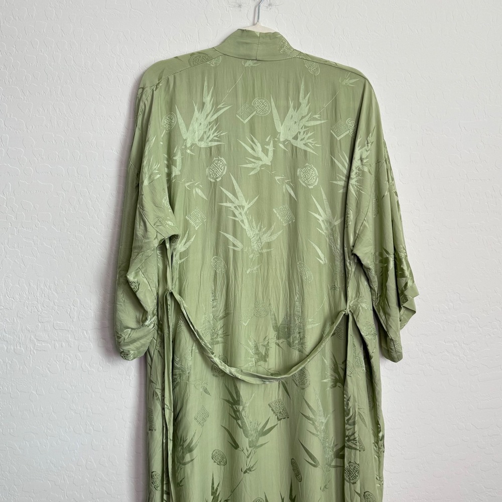 Old Shanghai Womens 100% Silk Kimono Robe OS Green Good Bamboo Jacquard Long - Picture 12 of 13